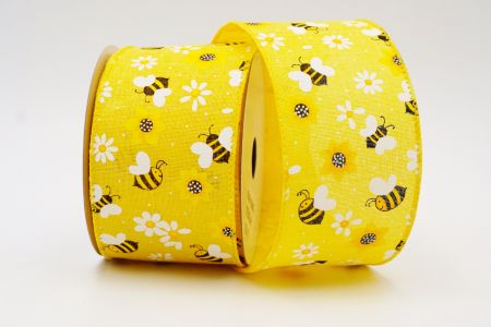 Весняний квітковий колекційний стрічка з бджолами_KF6564GC-6-6_жовтий